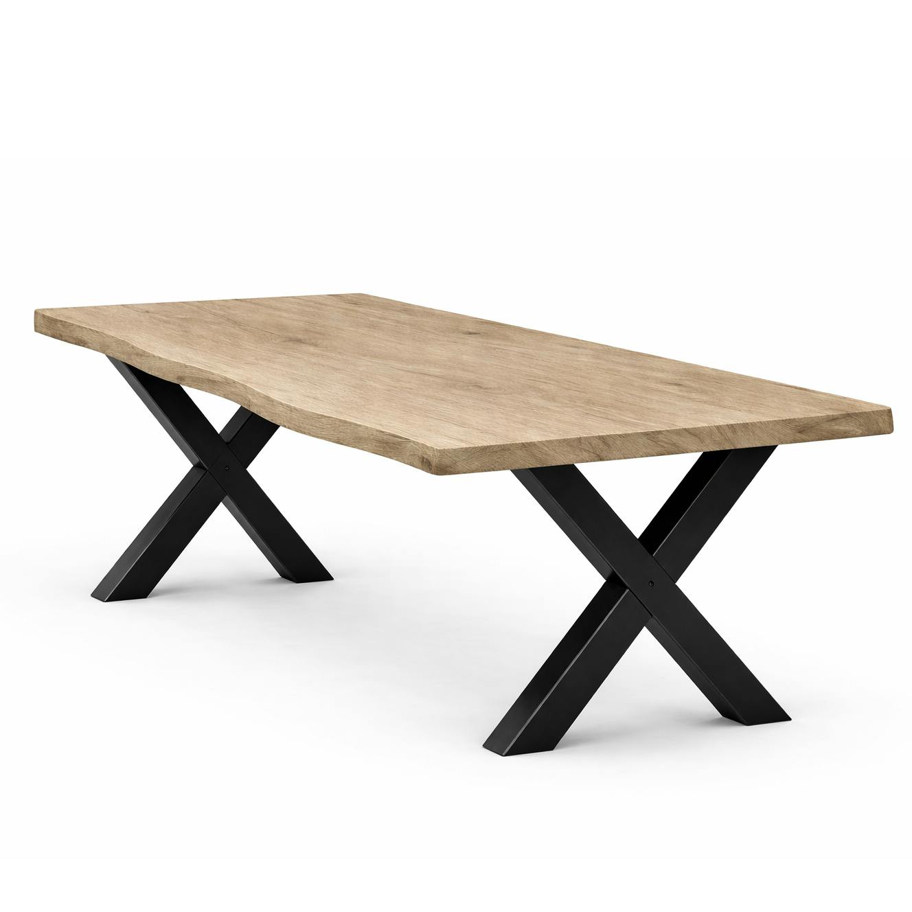 Table extensible chêne grisé bords naturels pieds en X 200 cm PALERME