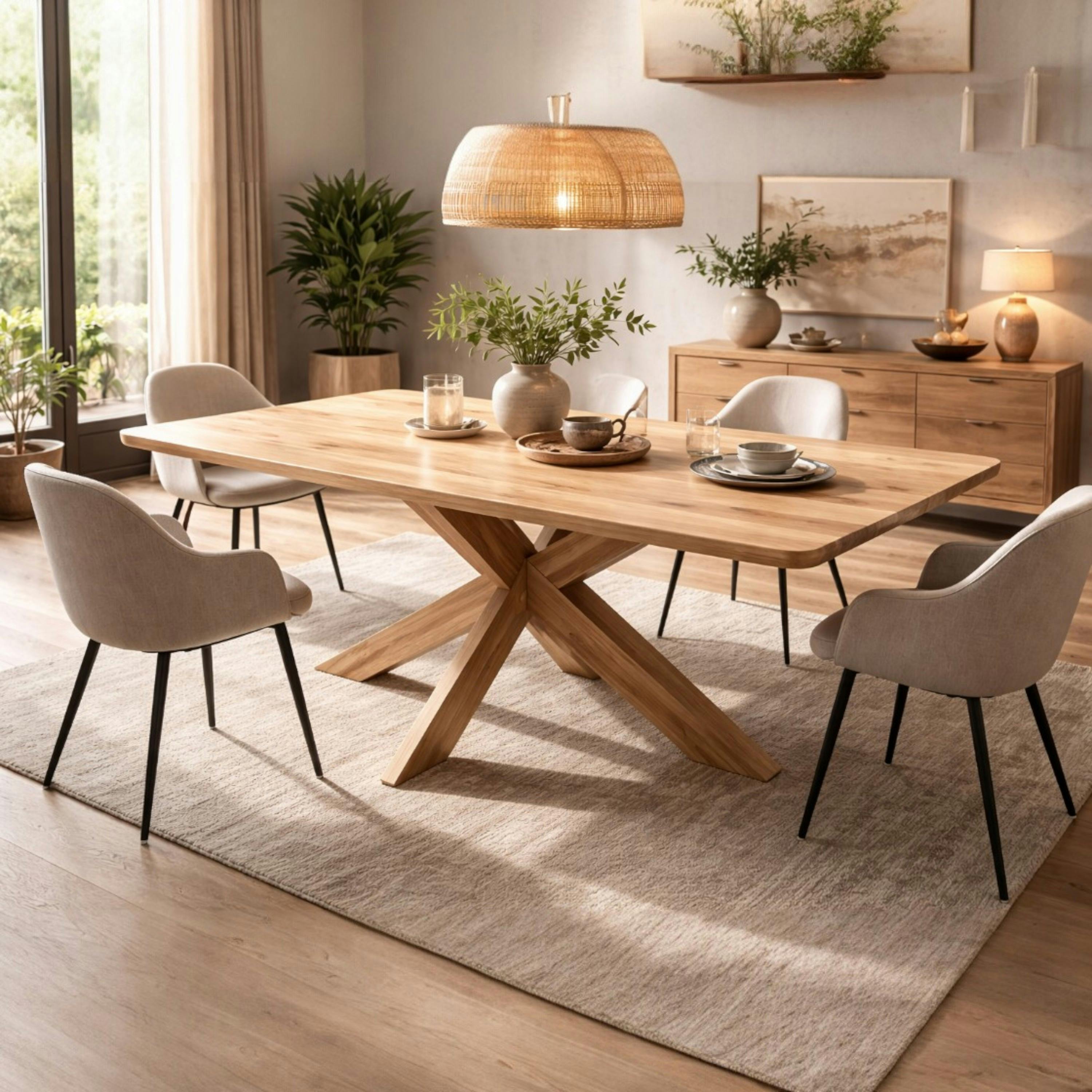 Table extensible chêne huilé bords biseautés pied bois 220 cm PALERME
