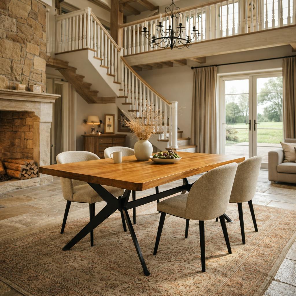 Table extensible chêne huilé bords biseautés pied graphique 240 cm PALERME