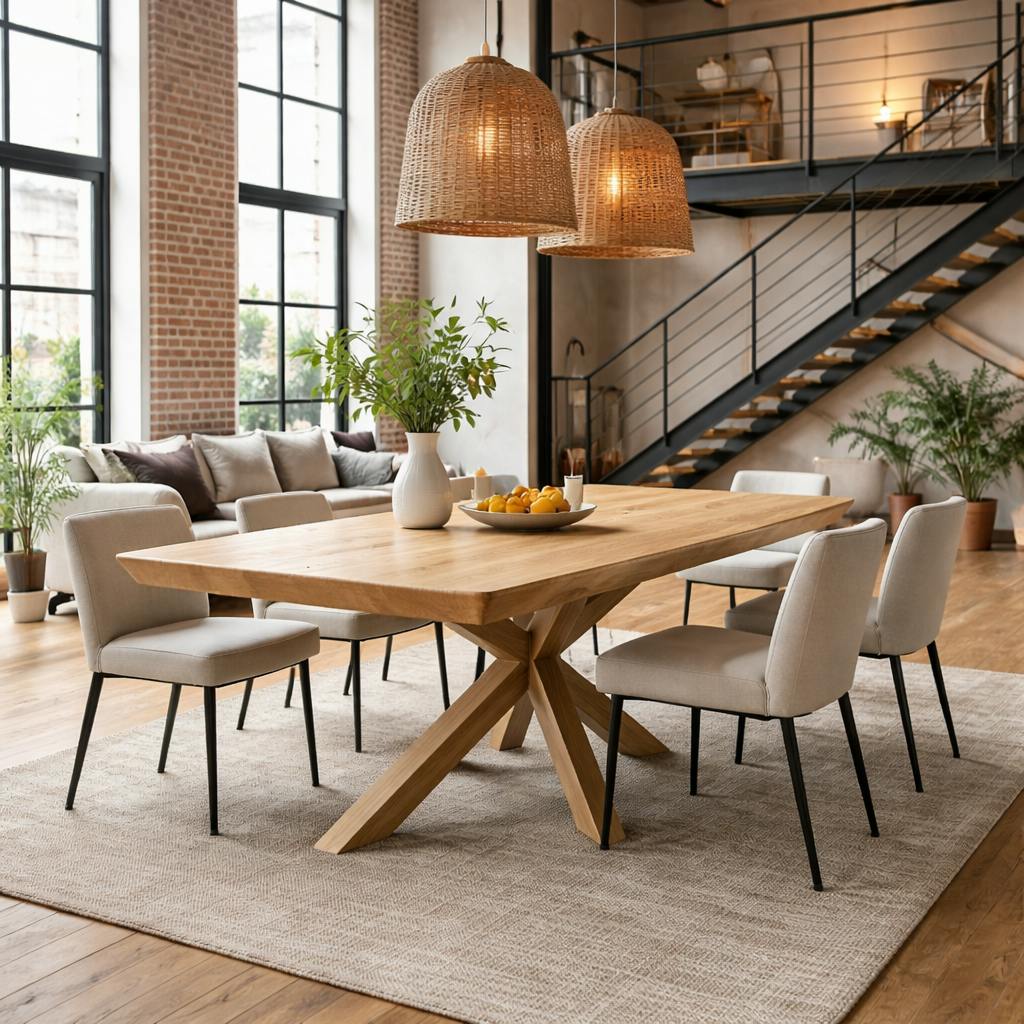 Table extensible chêne huilé bords biseautés pied grège 220 cm PALERME