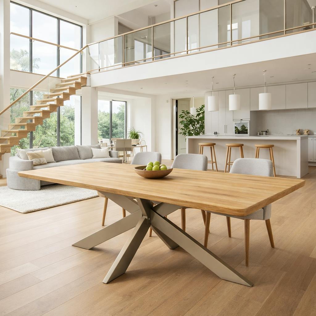 Table extensible chêne huilé bords biseautés pied grège fin 220 cm PALERME
