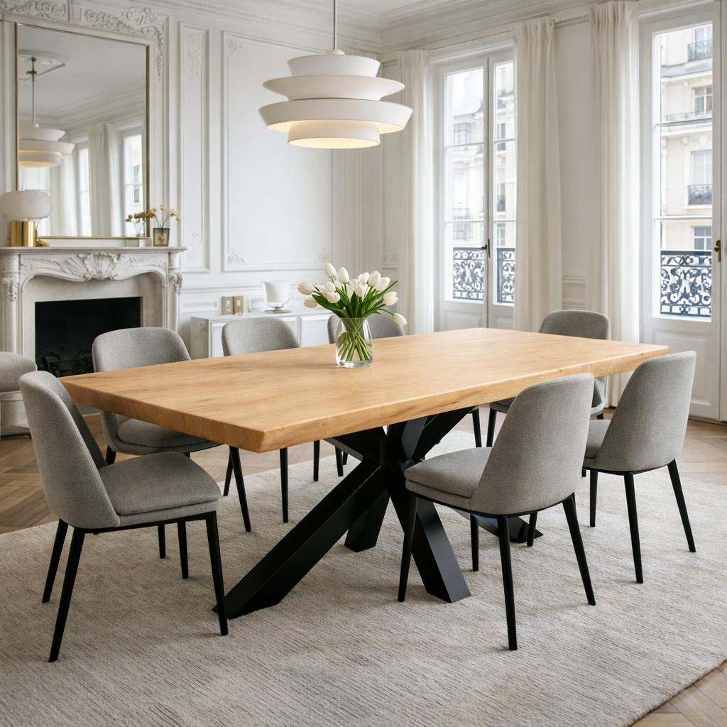 Table extensible chêne huilé bords biseautés pied noir 240 cm PALERME