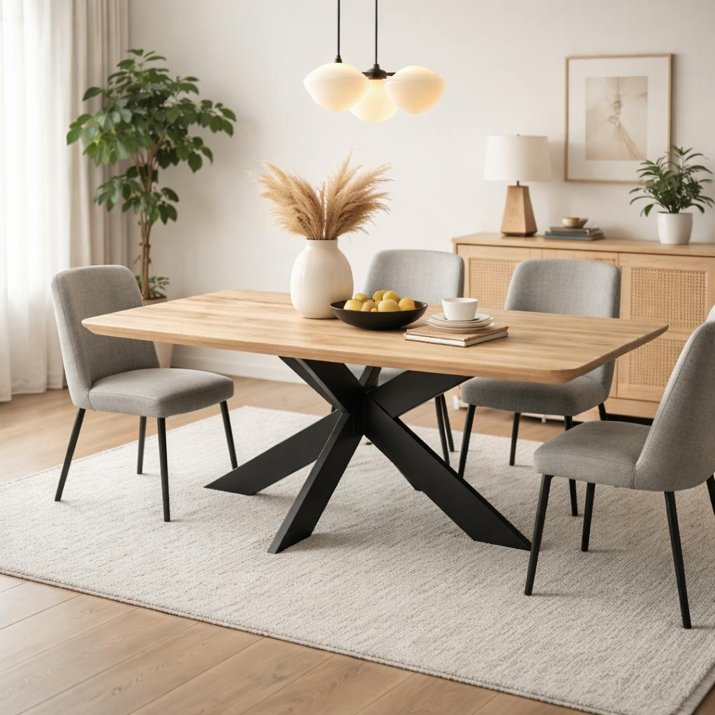 Table extensible chêne huilé bords biseautés pied noir fin 200 cm PALERME