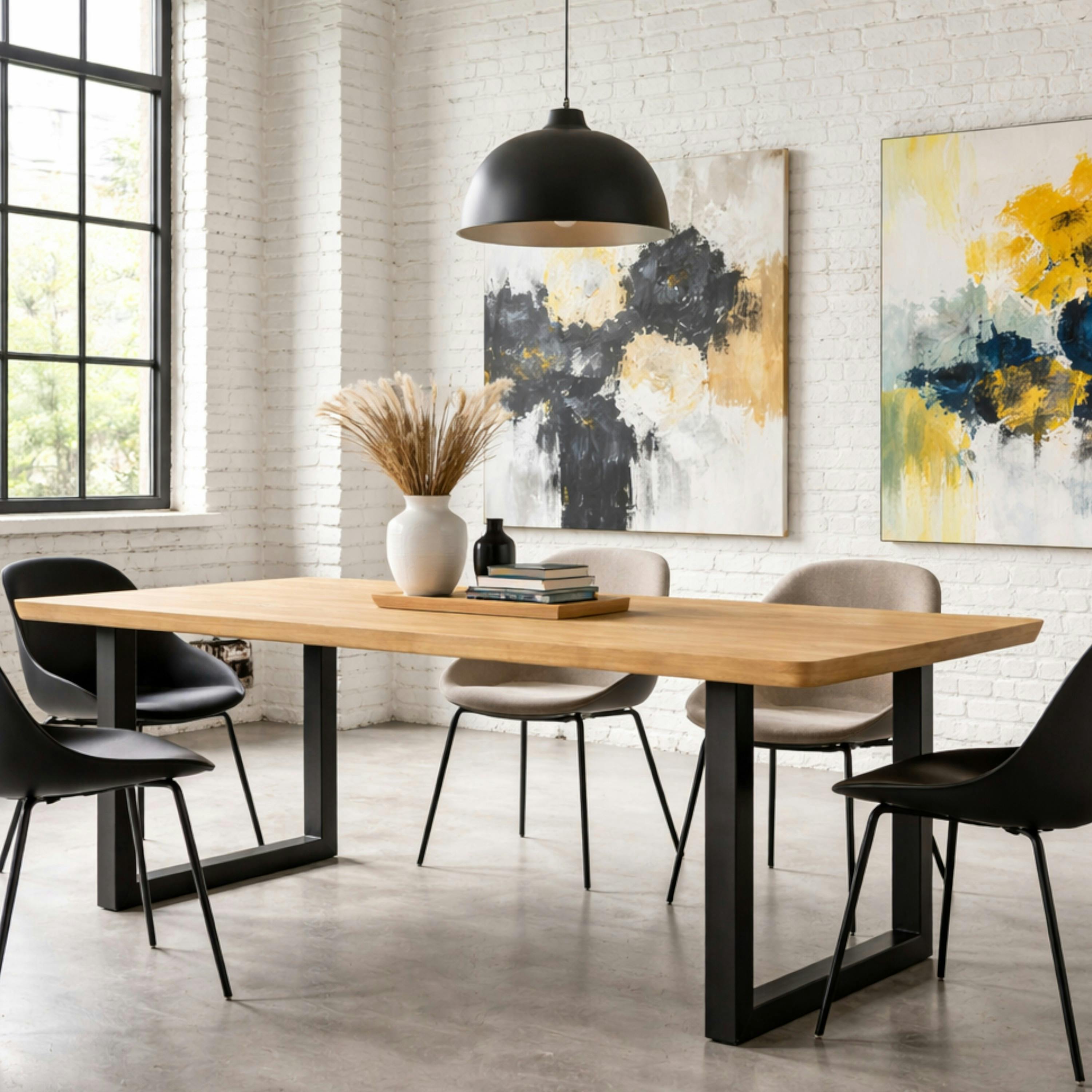 Table extensible chêne huilé bords biseautés pieds en U 180 cm PALERME