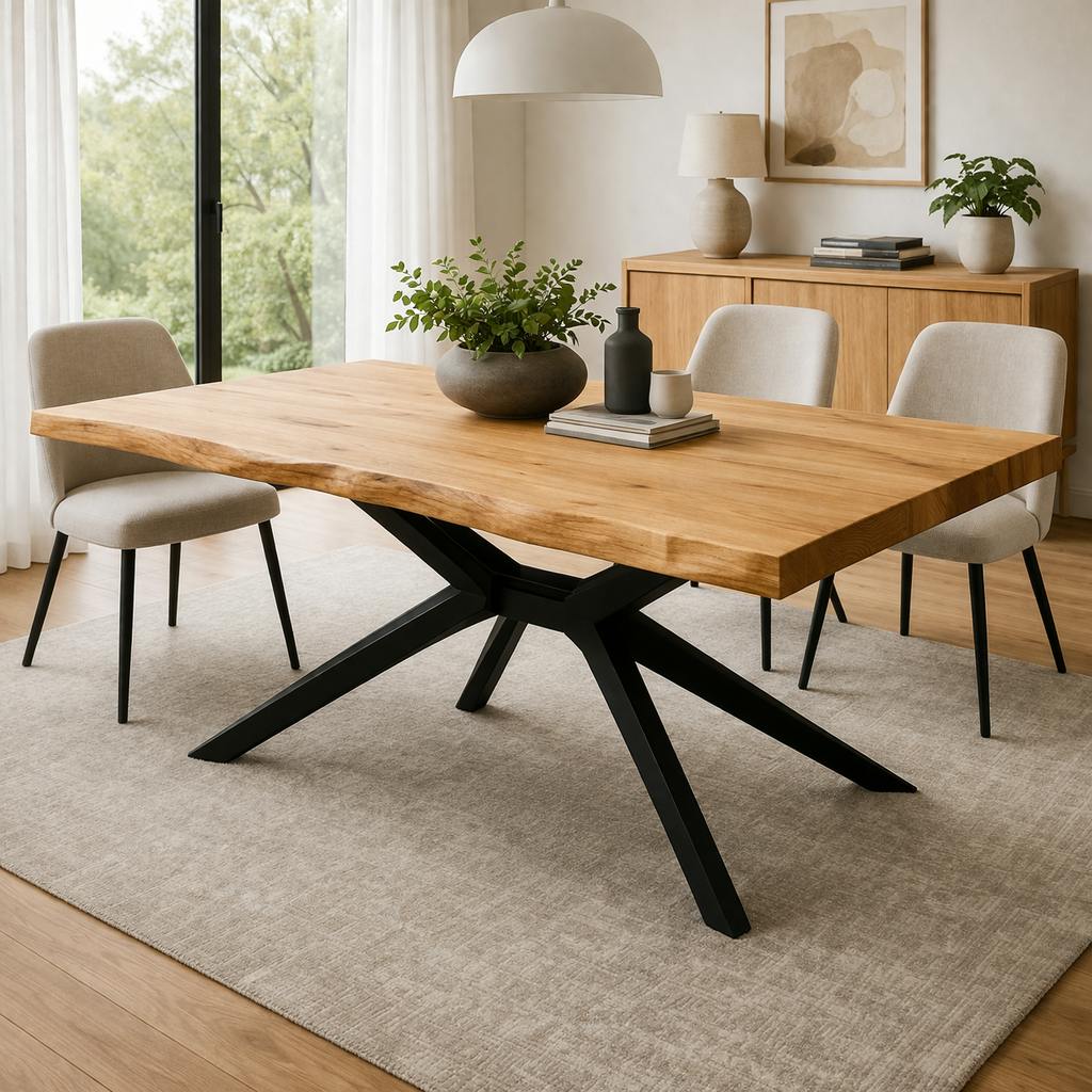 Table extensible chêne huilé bords naturels pied graphique 220 cm PALERME