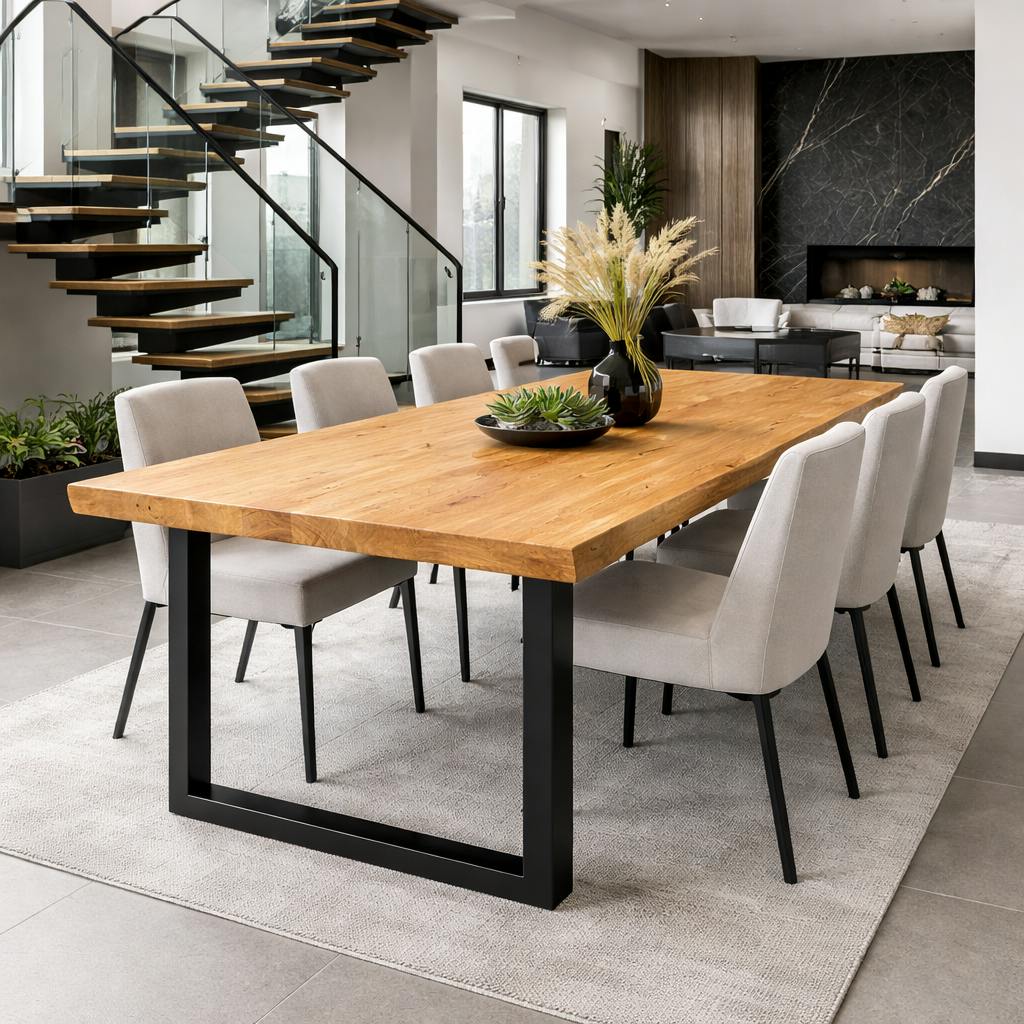 Table extensible chêne huilé bords naturels pieds en U 180 cm PALERME