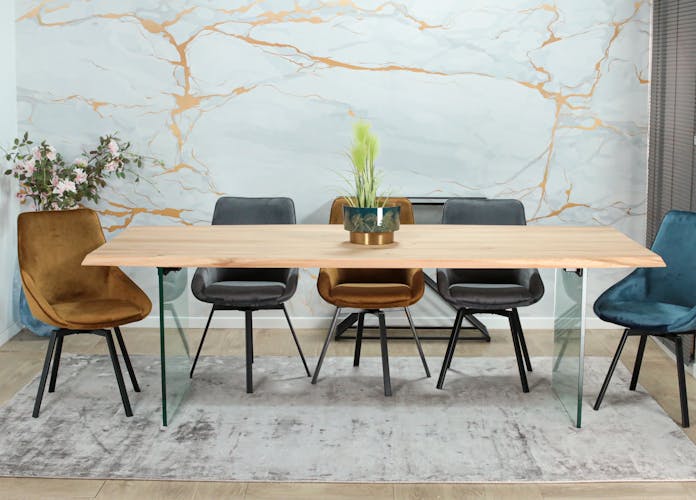 Table extensible design en bois de chêne blanc et verre 240 cm MESSINE