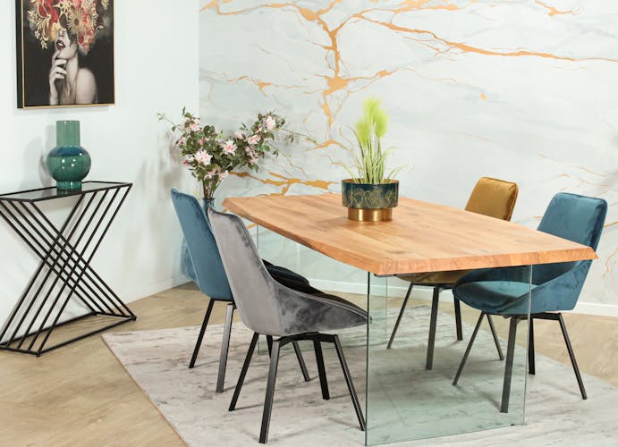 Table extensible design en bois de chêne huilé et verre 200 cm MESSINE