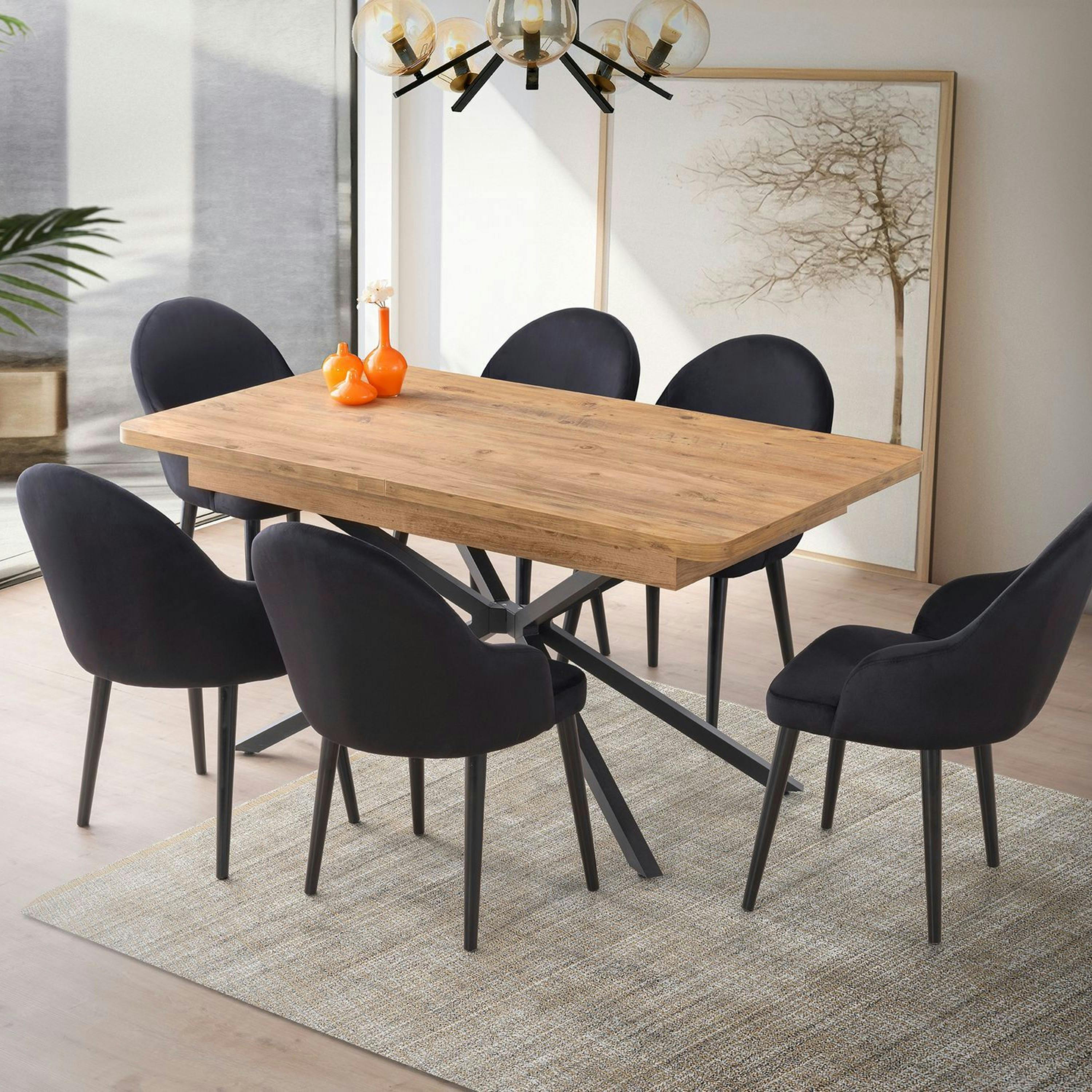 Table extensible effet chêne pied central 160-200 cm JENA