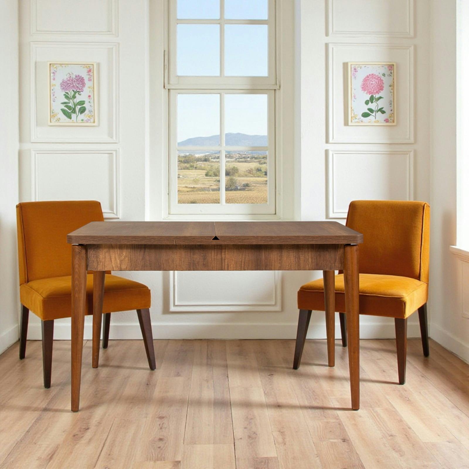 Table extensible effet noyer avec rangement 130-165 cm ORINA