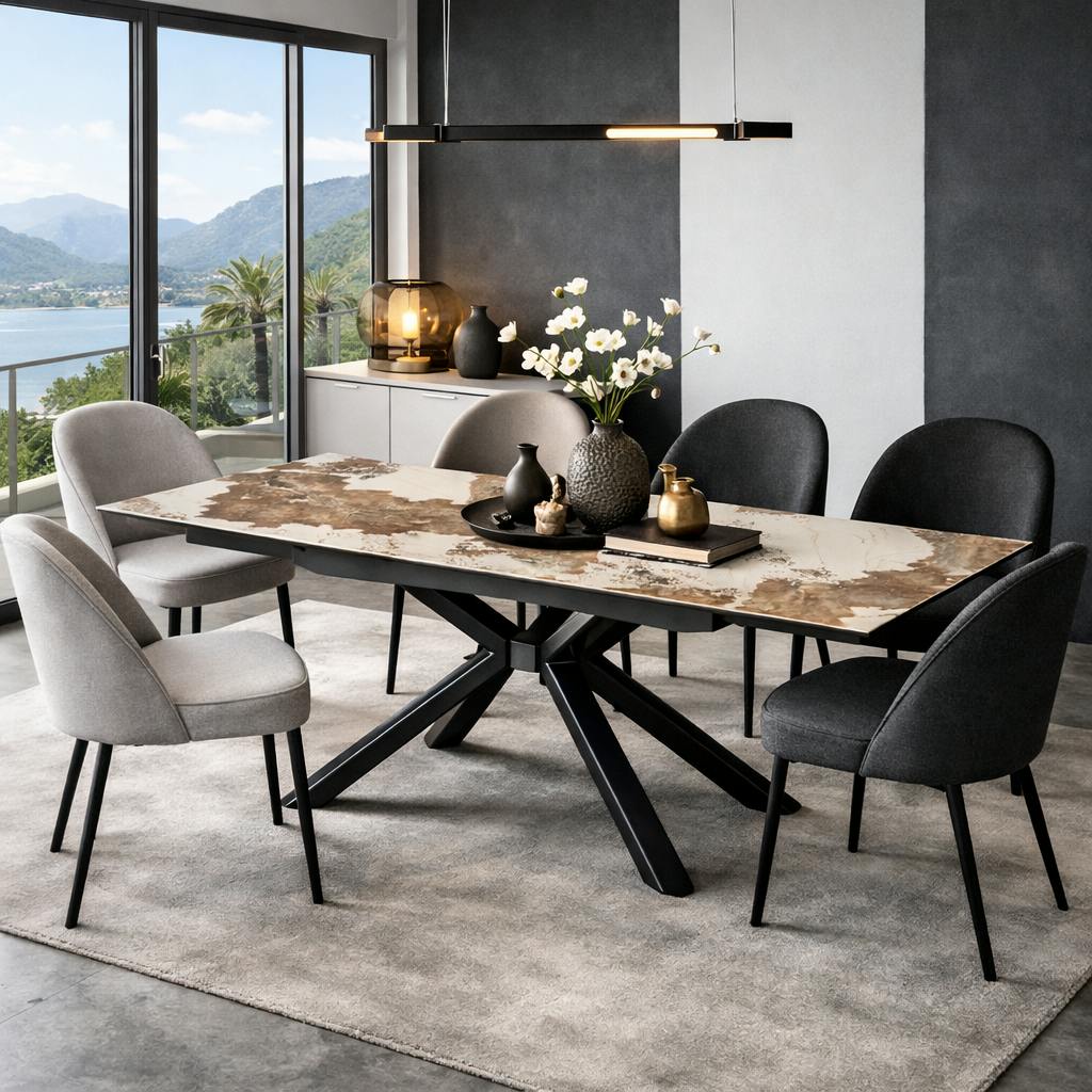 Table extensible en céramique marbrée blanc/brun 160-240 cm ORIS