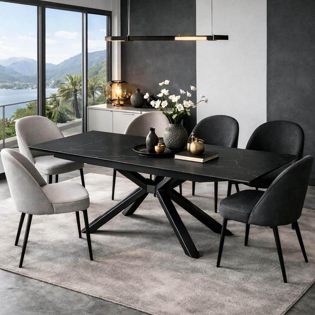 Table extensible en céramique marbrée noire 160-240 cm ORIS