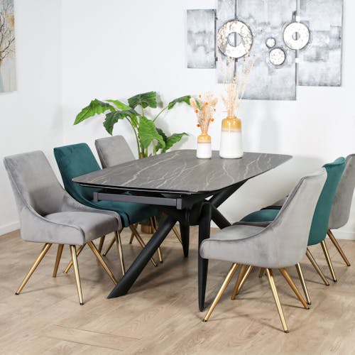 Table extensible en céramique noire marbrée oblongue 180-280 cm LOMBARDIE