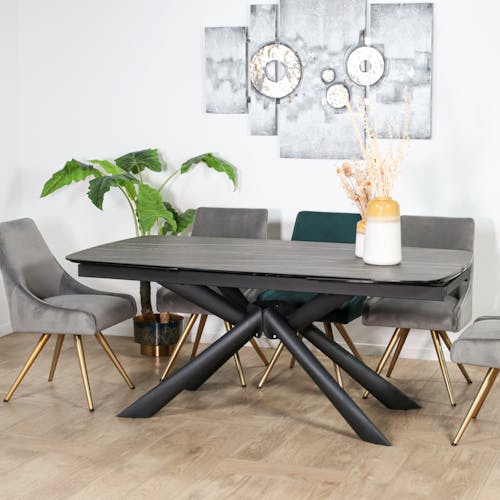 Table extensible en céramique noire marbrée oblongue 180-280 cm LOMBARDIE