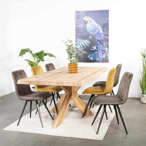 Table extensible en chêne blanc avec pied central et bords naturels 200 cm PALERME