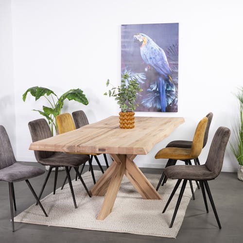 Table extensible en chêne blanc avec pied central et bords naturels 240 cm PALERME