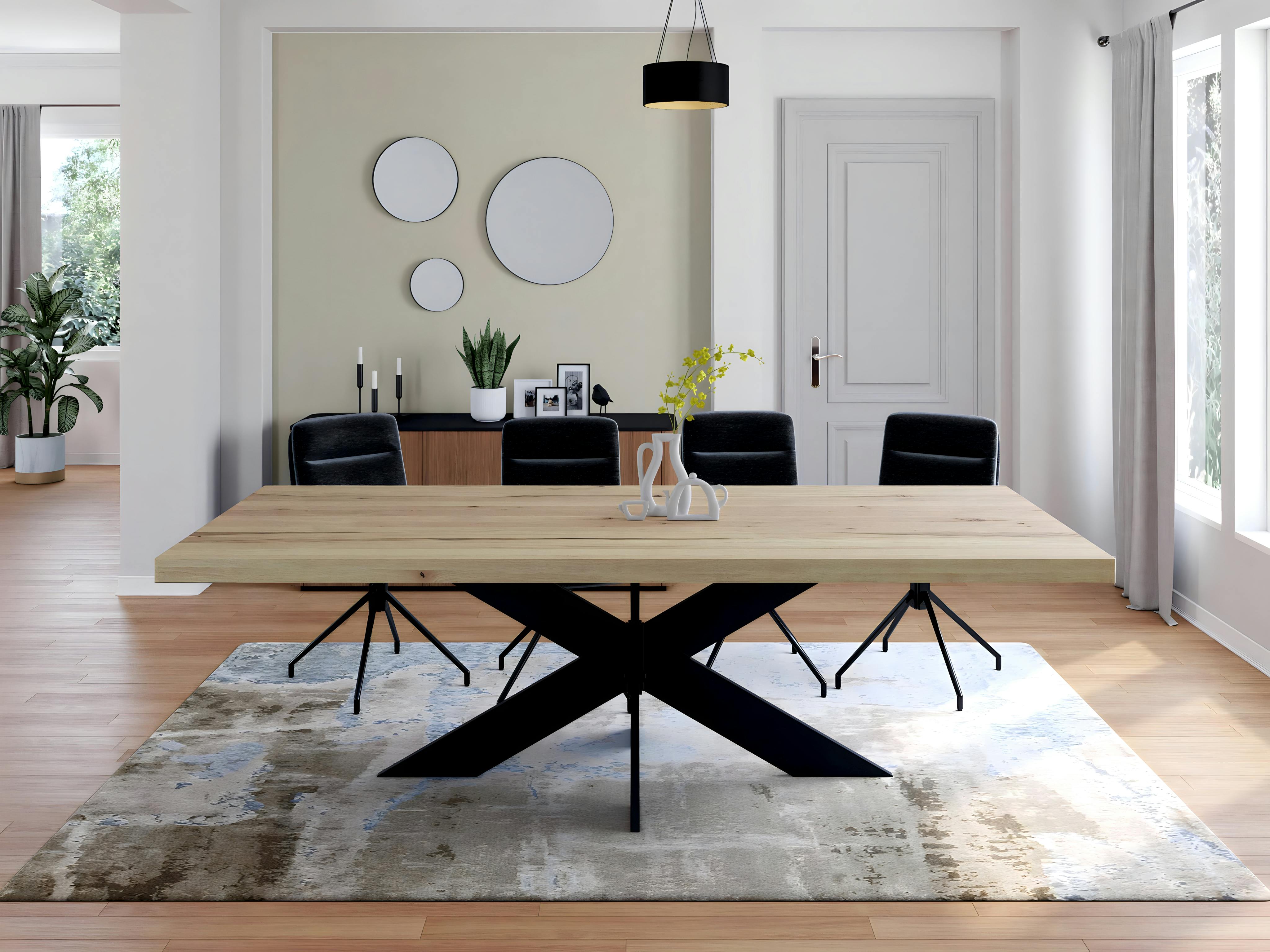 Table extensible en ch ne blanc avec pied central noir et bords