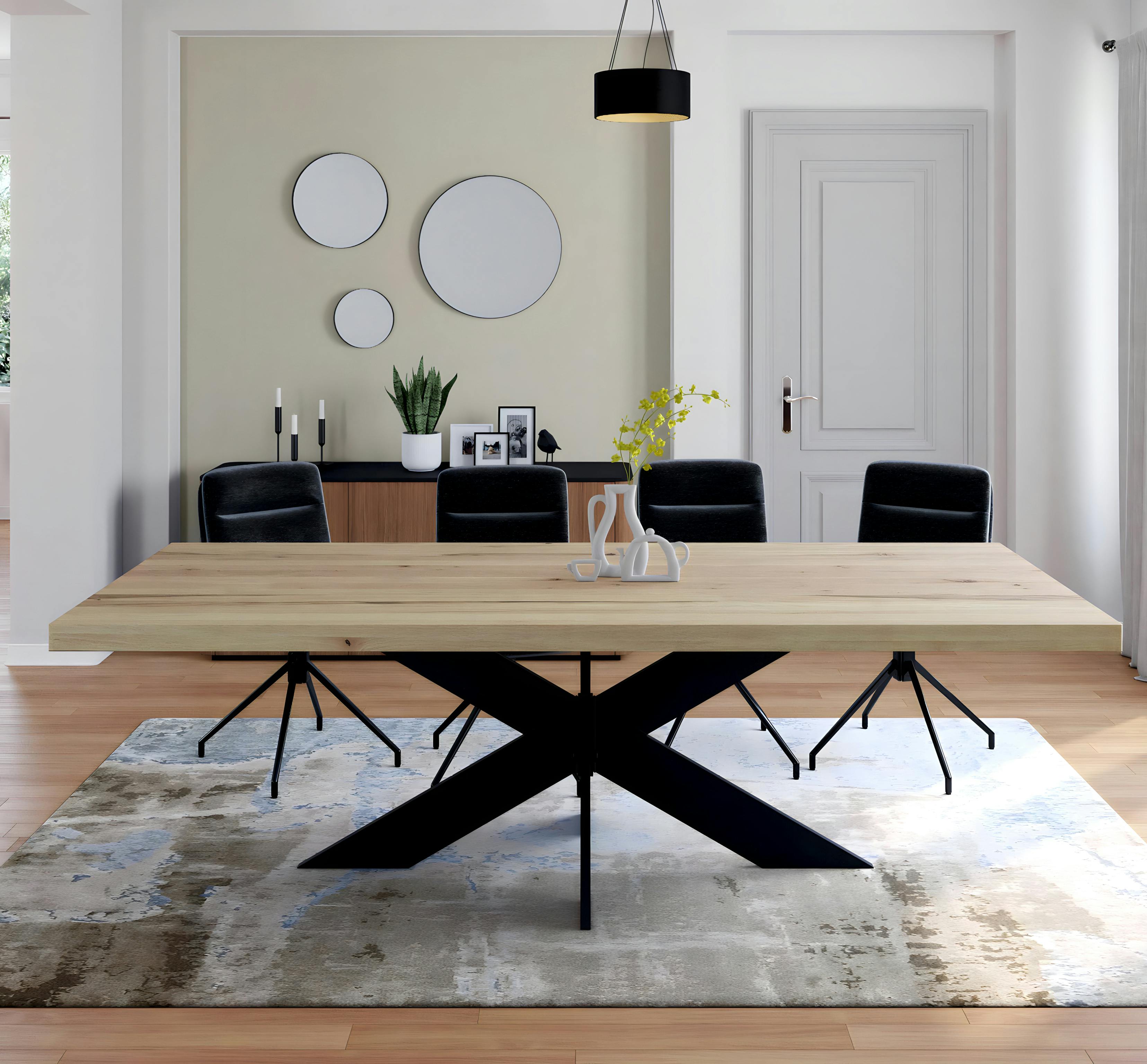 Table extensible en ch ne blanc avec pied central noir et bords