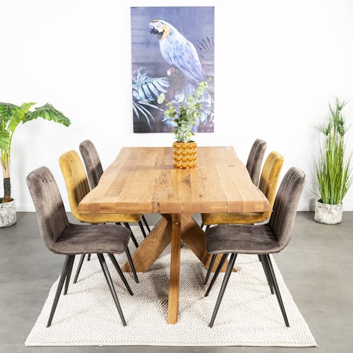 Table extensible en chêne blanc avec pied central noir et bords droits 240  cm PALERME, Tables à manger