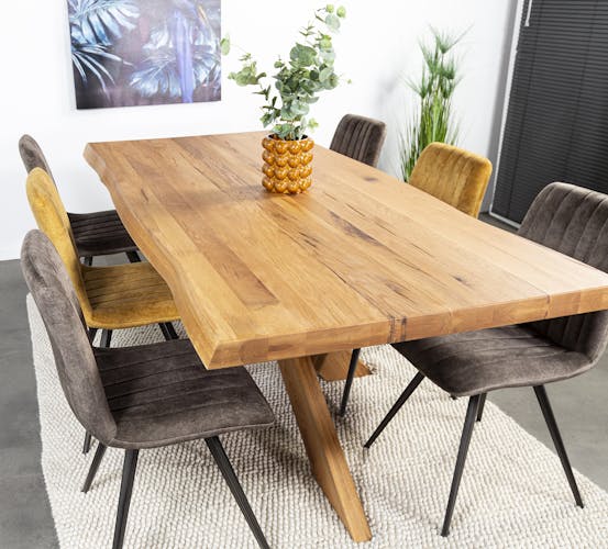 Table extensible en chêne huilé avec pied central et bords naturels 200 cm PALERME