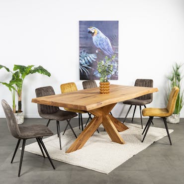  Table extensible en chêne huilé avec pied central et bords naturels 200 cm PALERME