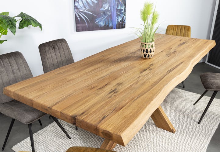 Table extensible en chêne huilé avec pied central et bords naturels 240 cm PALERME