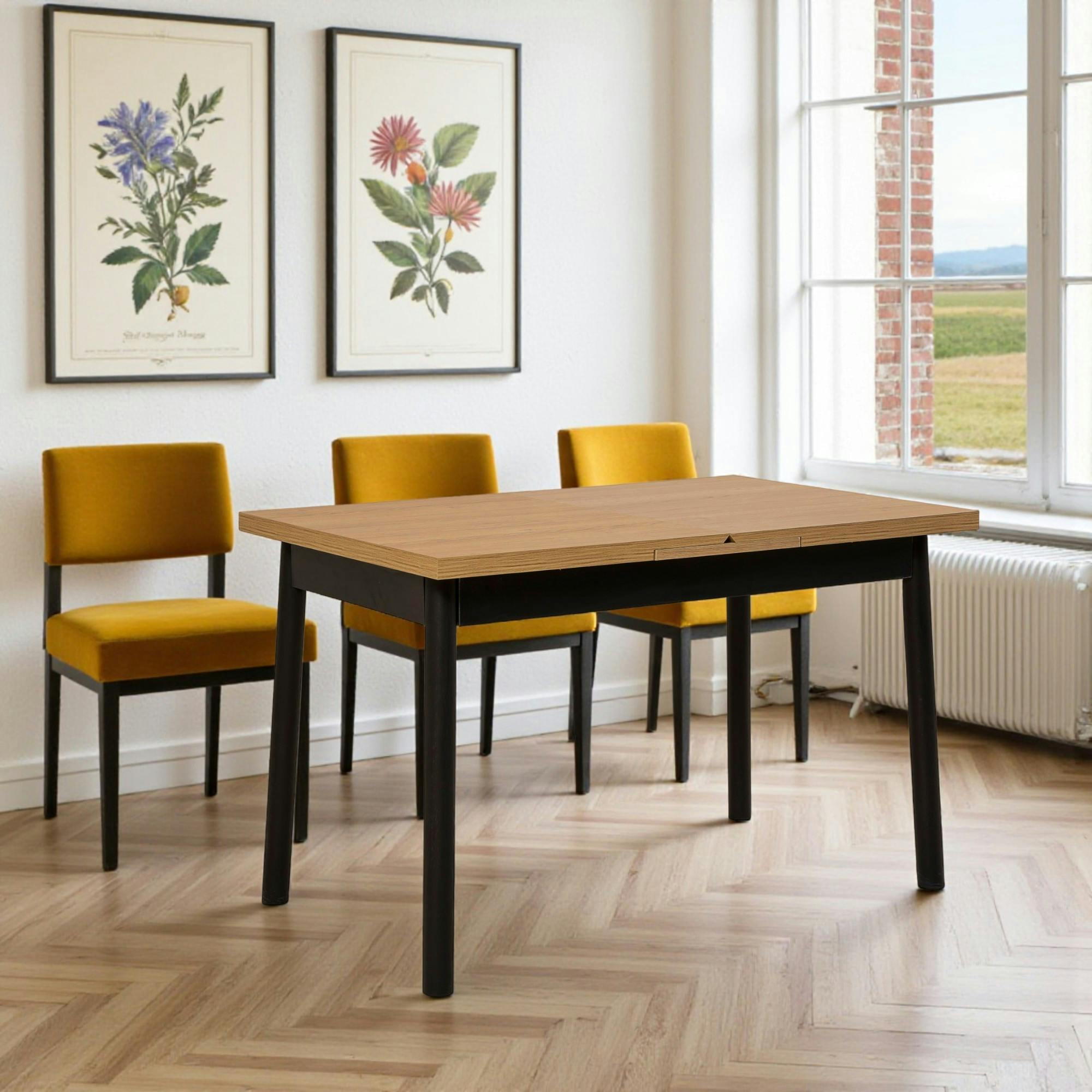 Table extensible noire plateau effet bois 120-153 cm ARDEN