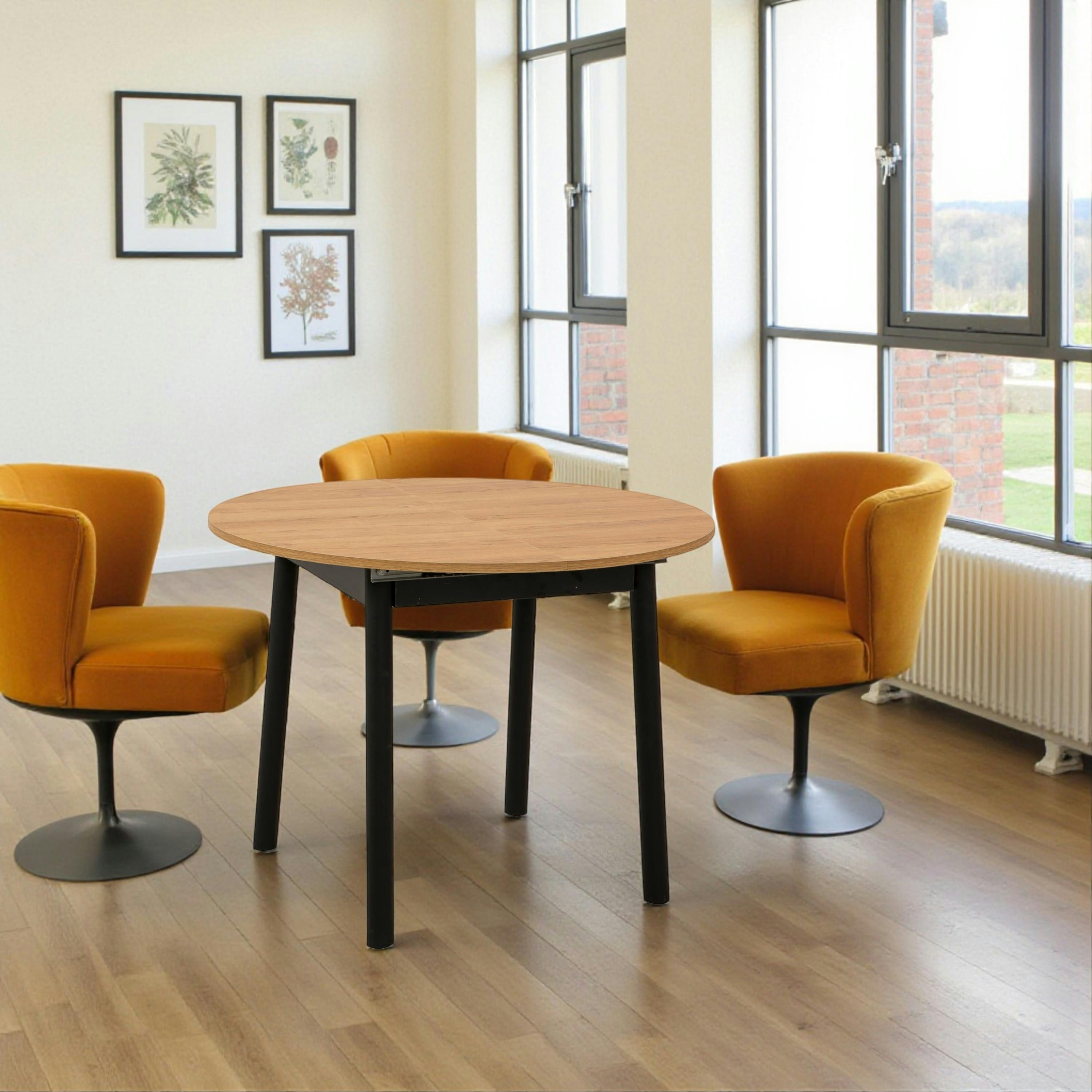 Table extensible ronde effet chêne pieds noirs Ø100-131 cm ARDEN