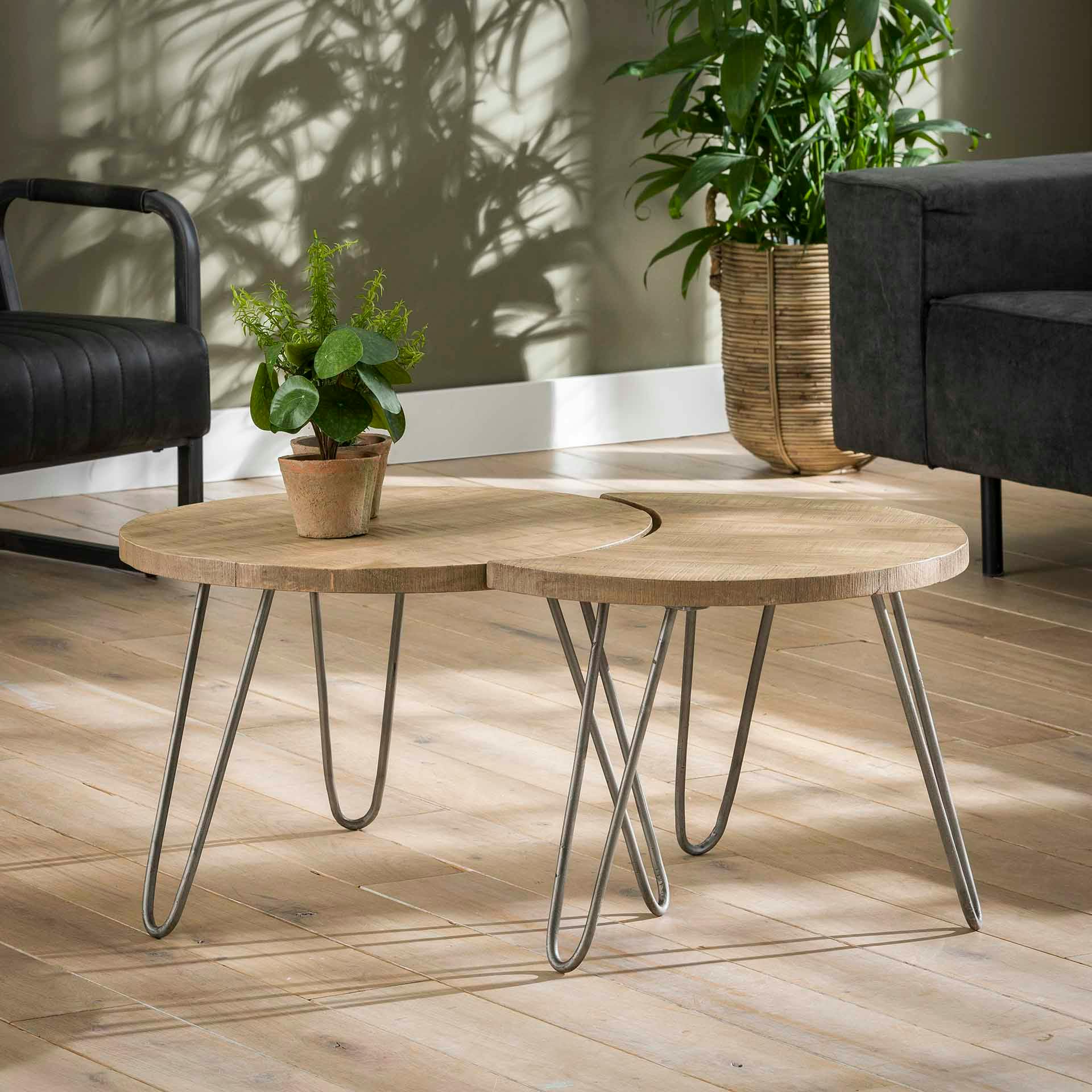 Table gigogne bois de manguier blanc LUCKNOW (2 pièces)