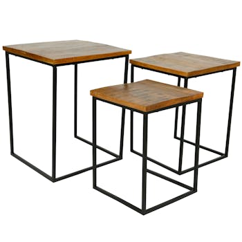 Table gigogne bois de manguier métal (lot de 3)