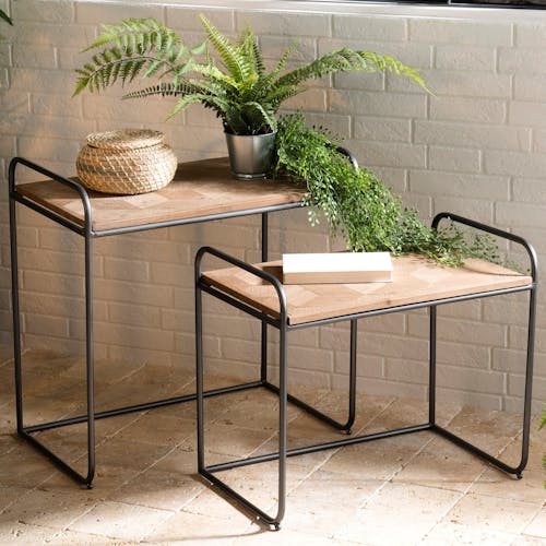 Table gigogne bois de sapin en marqueterie BOSTON (lot de 2)