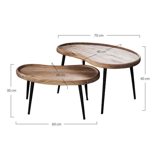 Table gigogne bois forme haricot (2 pièces) TRIBECA