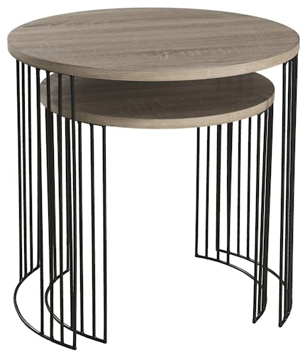 Table gigogne bois métal rétro LANDAISE (lot de 2)