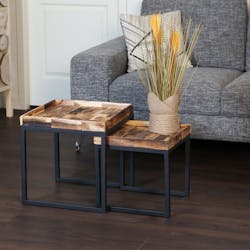 Table gigogne carrée en bois d'acacia recyclé (lot de 2)