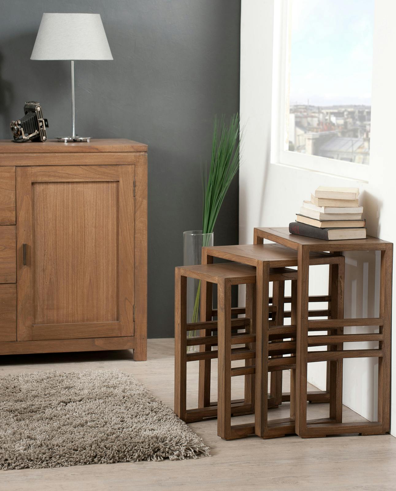 Table gigogne coloniale LOUNA (lot de 3)