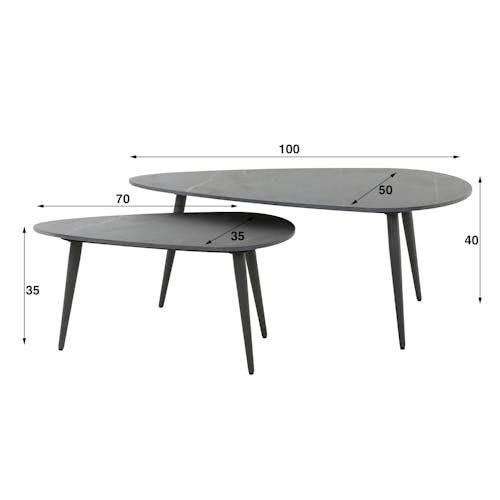 Table gigogne en céramique noire forme triangulaire (lot de 2) GALWAY