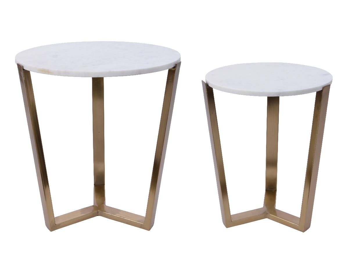 Table gigogne en marbre blanc (2 pièces)