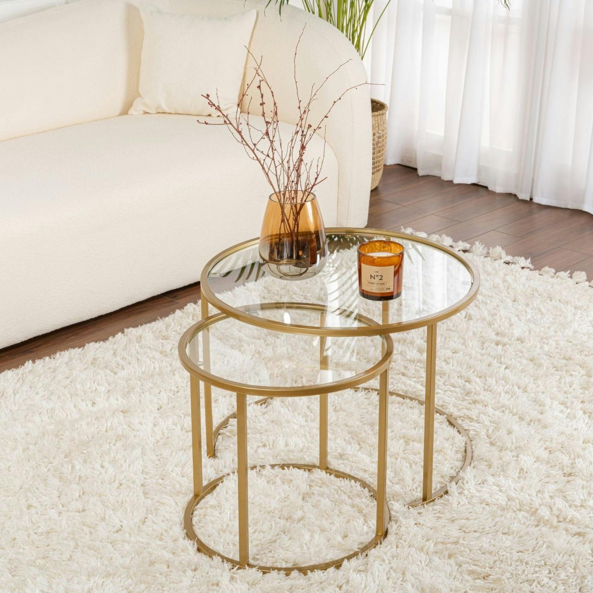 Table gigogne en verre - cadre doré (lot de 2) ⌀60 cm TULUM