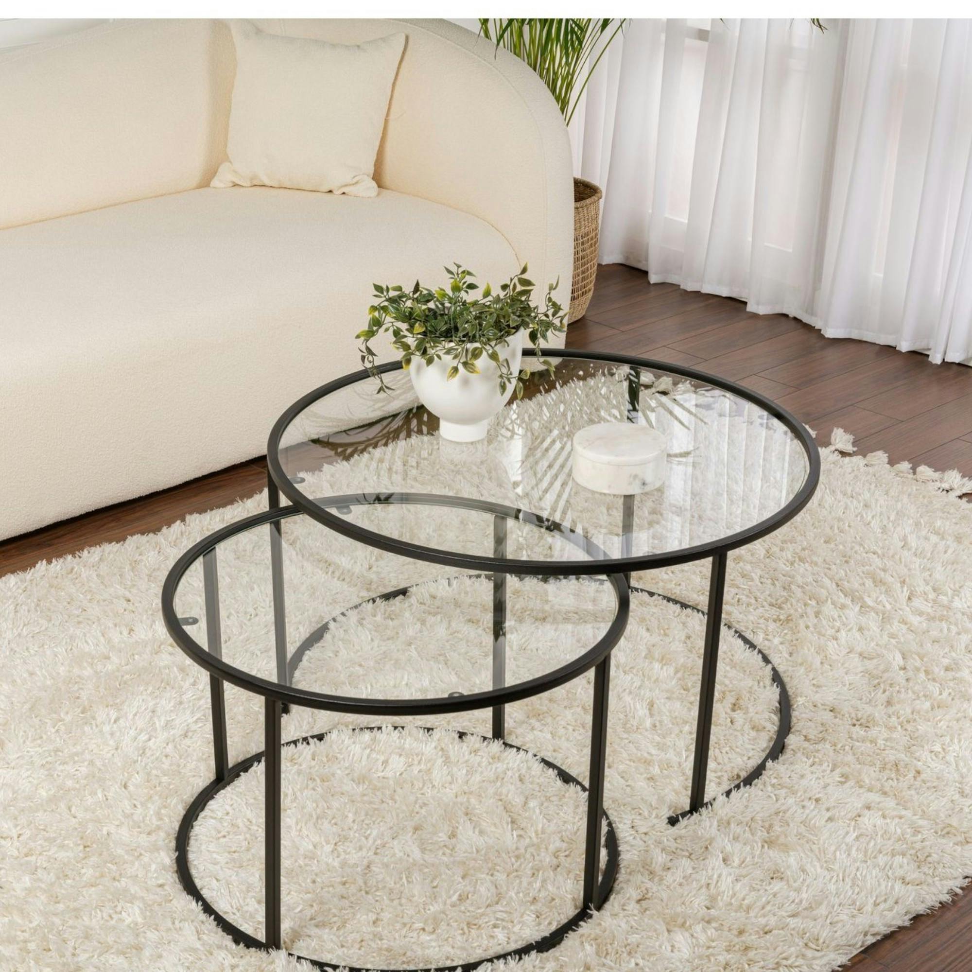 Table gigogne en verre - cadre noir (lot de 2) ⌀80 cm TULUM