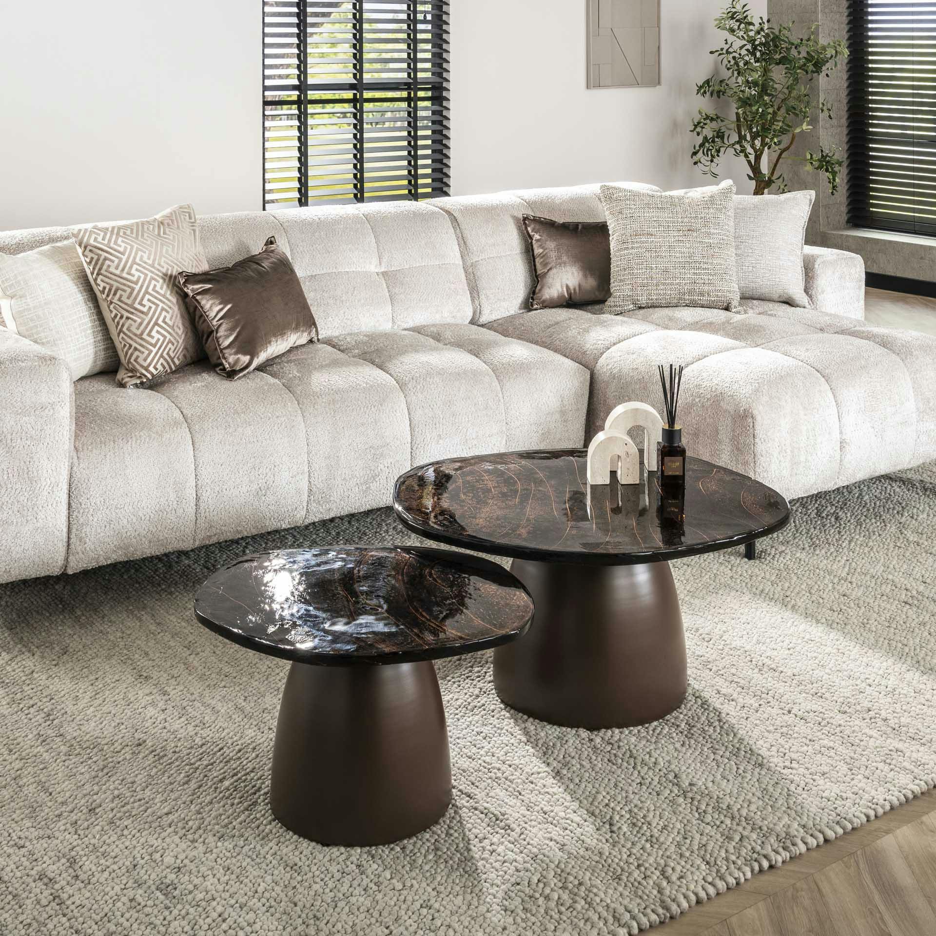 Table gigogne en verre – finition cuivre antique (lot de 2) LAGUNA