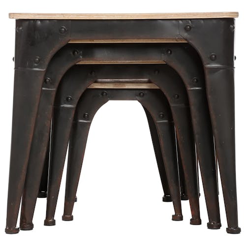 Table gigogne industrielle bois métal vieilli (lot de 4)