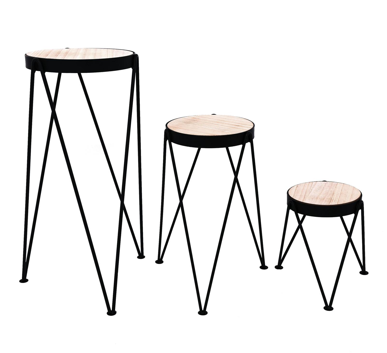 Table gigogne métal pieds épingle noir bois (lot de 3)