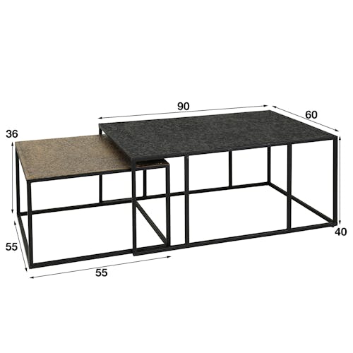 Table gigogne noir et or NOVA (lot de 2 pièces)