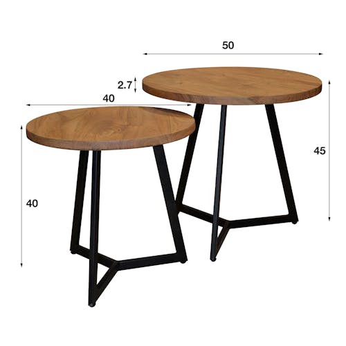 Table gigogne ronde bois d'acacia métal (2 pièces) TRIBECA