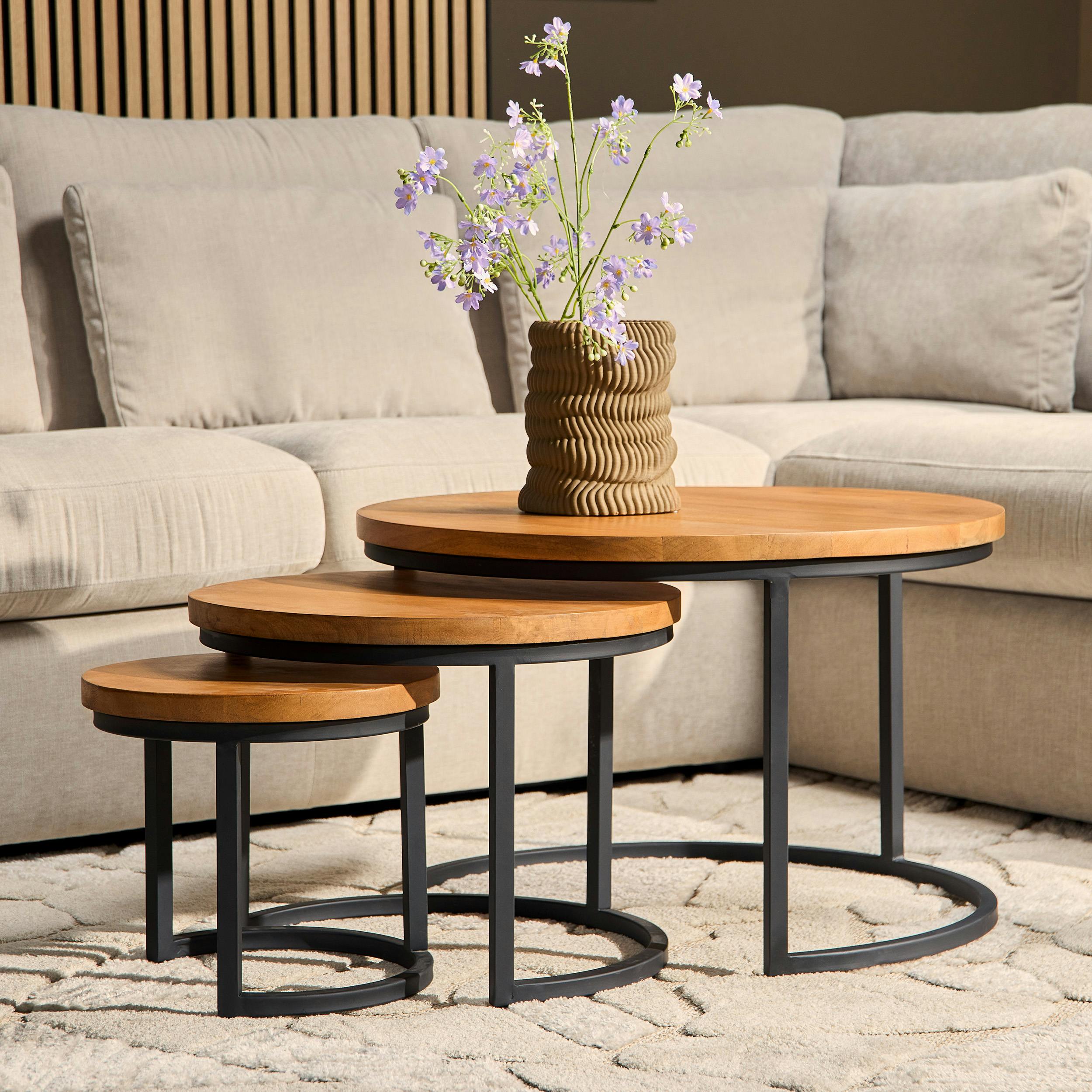 Table gigogne ronde en bois clair (lot de 3) RIVANO