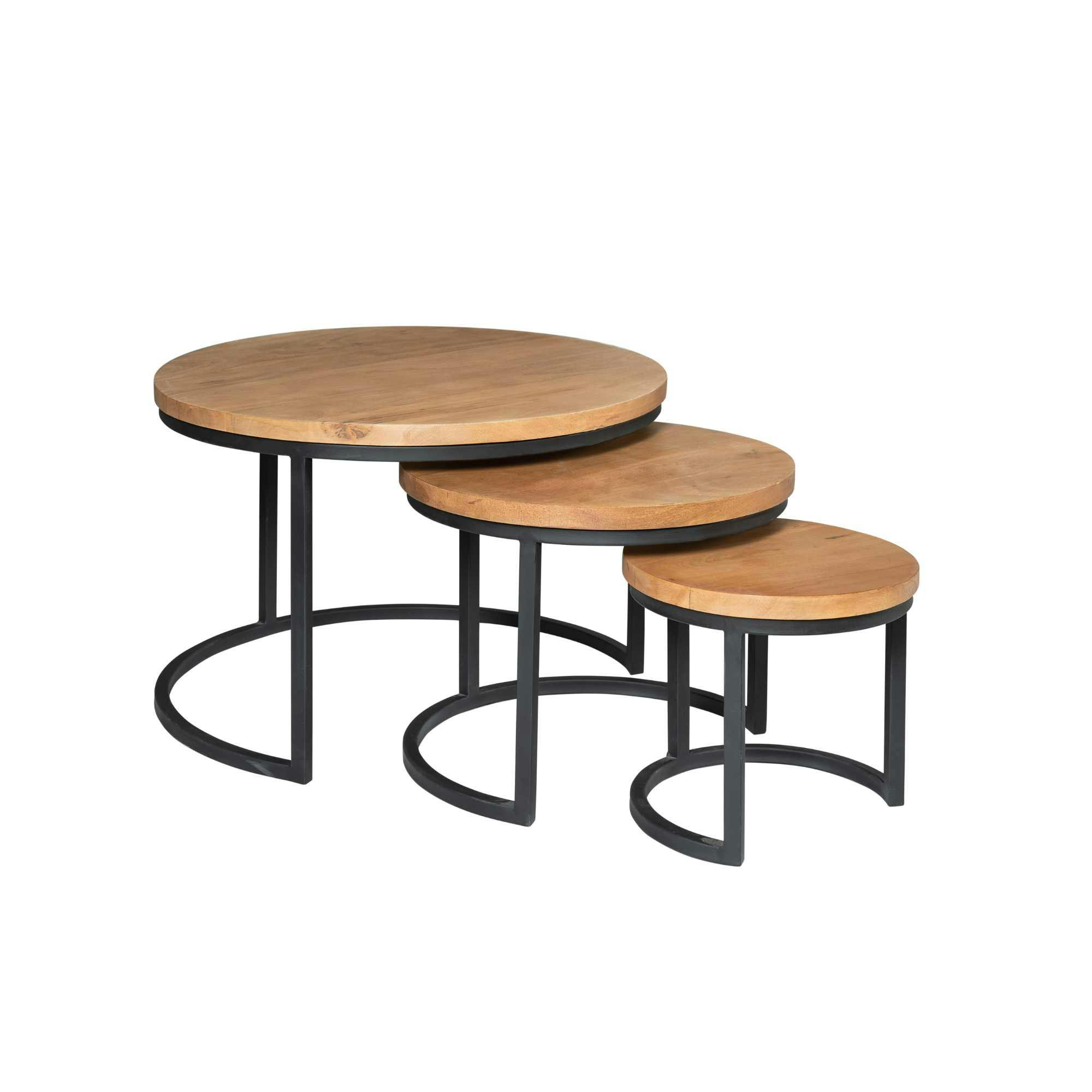 Table gigogne ronde en bois clair (lot de 3) RIVANO