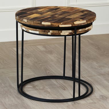 Table gigogne ronde en bois d'acacia recyclé (lot de 2)
