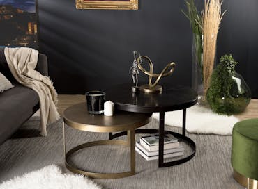  Tables basses gigognes rondes en metal dore et noir style contremporain