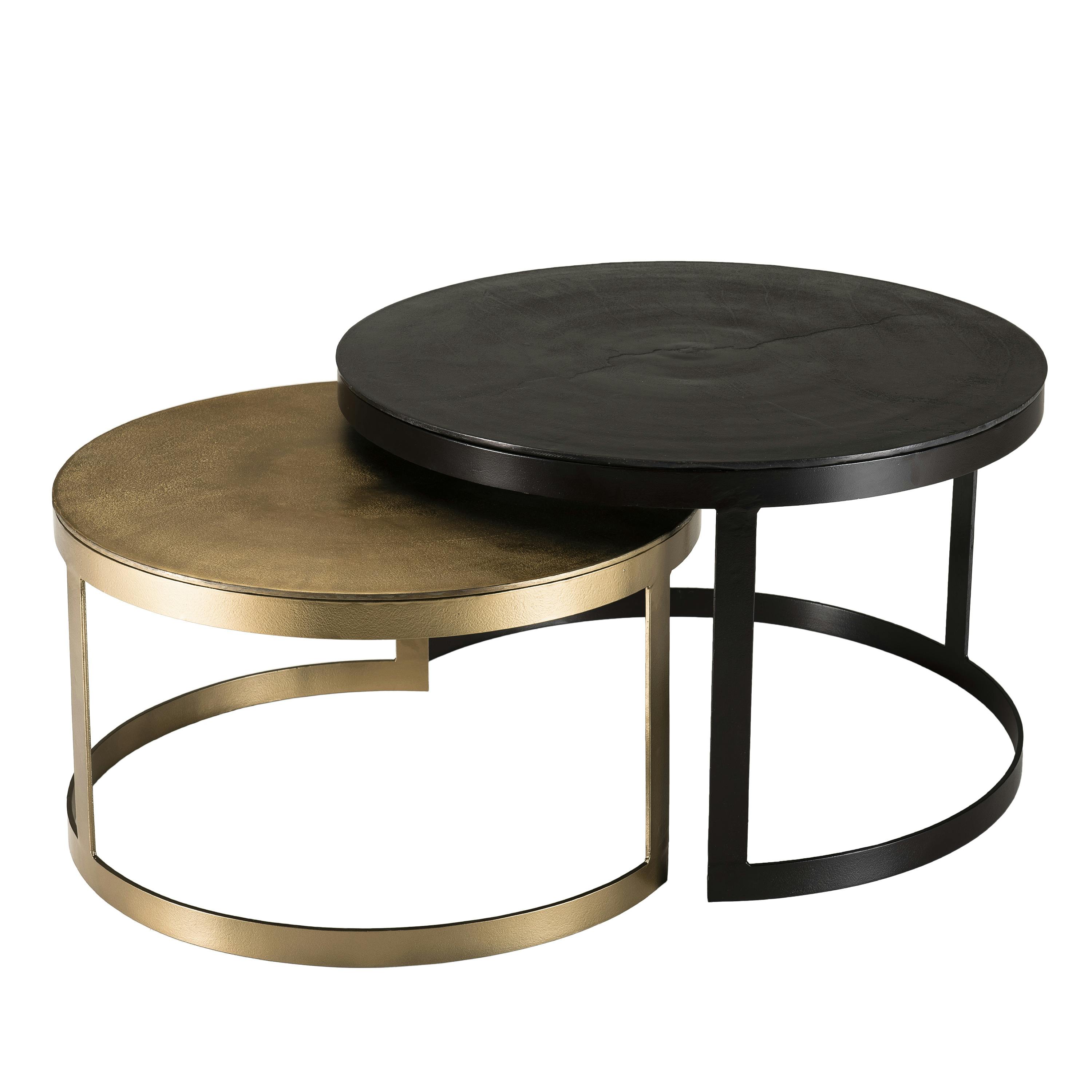 Table gigogne ronde noir et or ruban (lot de 2) ZALA