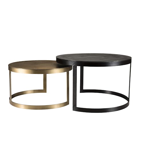 Tables basses gigognes rondes en metal dore et noir style contremporain